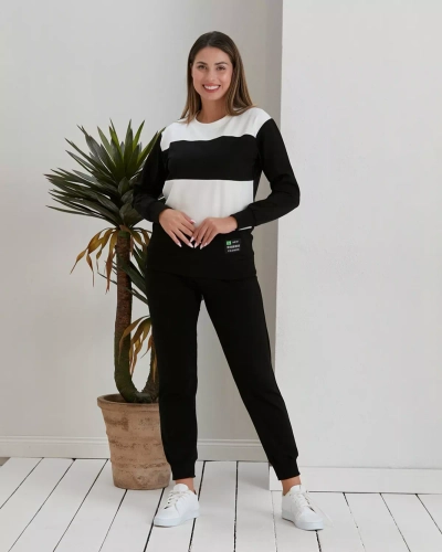 Royalfashion Čierna dámska pruhovaná mikinová súprava