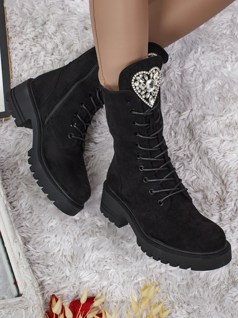 Eko semiš ženski gležnarji z vezalkami Emelune