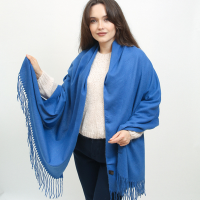 Kobaltová veľká teplá šatka so strapcami - Doplnky