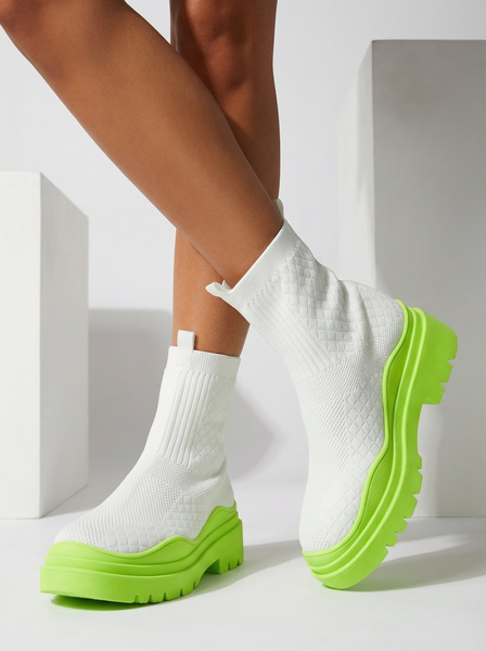 Bielo-zelené dámske čižmy s plochým podpätkom Seritis - Obuv