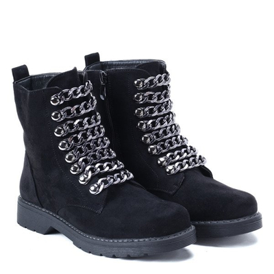 Czarne workery z łańcuszkami Bengta- Obuwie