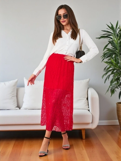 Dámska midi sukňa Royalfashion s čipkou