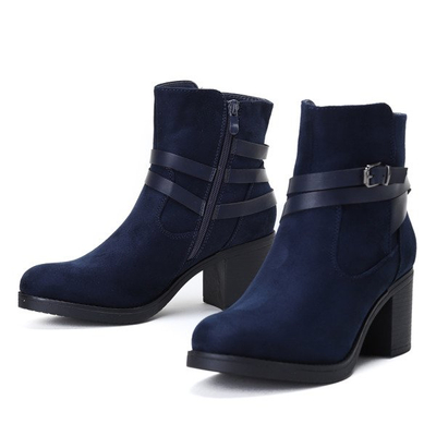 Granatowe botki na słupku Cristina  - Obuwie