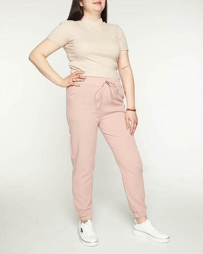 Dámske ružové látkové joggery PLUS SIZE - Oblečenie