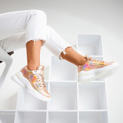 OUTLET Ružové a zlaté dámske tenisky s holografickou povrchovou úpravou That's You - Obuv