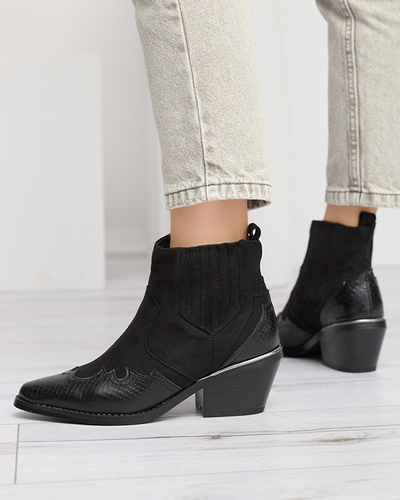 Čierne eko semišové kovbojské čižmy na nízkom stĺpiku Zirras - Obuv