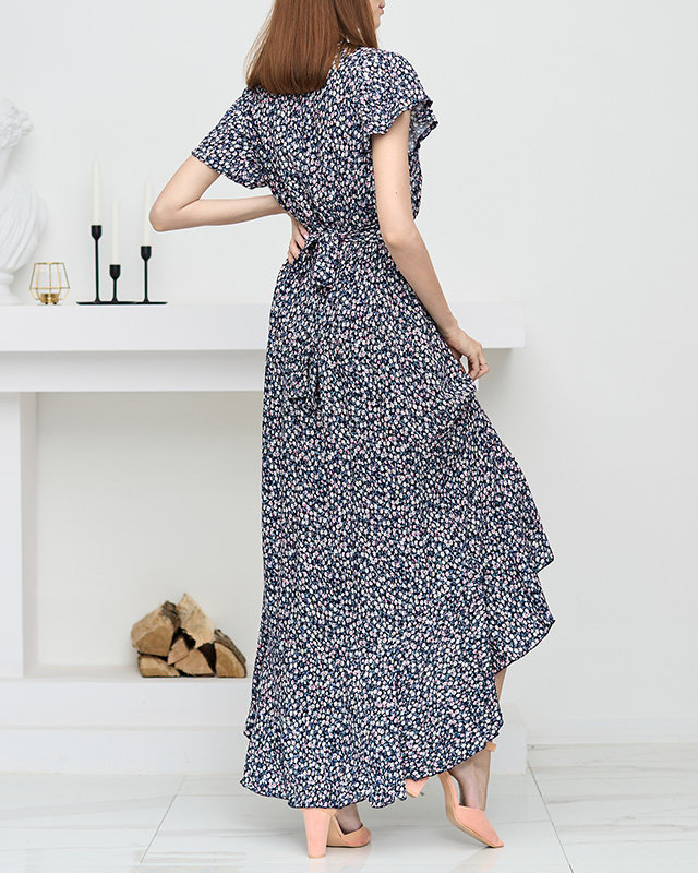 Námornícko modré dámske kvetinové volánové šaty - Oblečenie