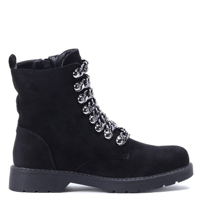 Czarne workery z łańcuszkami Bengta- Obuwie