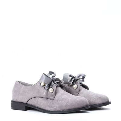 Szare półbuty z perełkami Perle- Obuwie