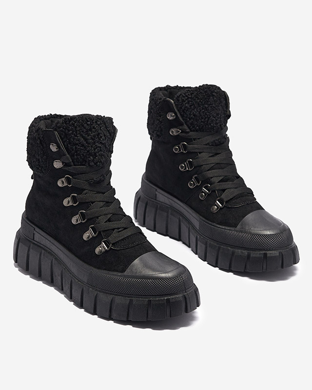 Ženski Gležnarji Diana Črni Usnjeni Udobni za Zimo