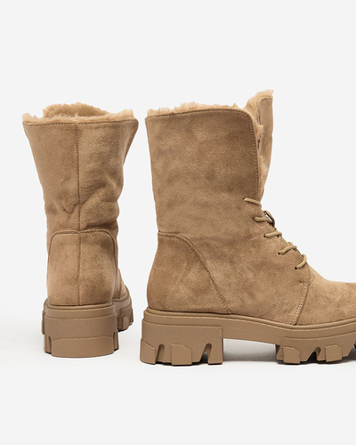 Royalfashion Svetlohnedé dámske šnurovacie čižmy Cavenma