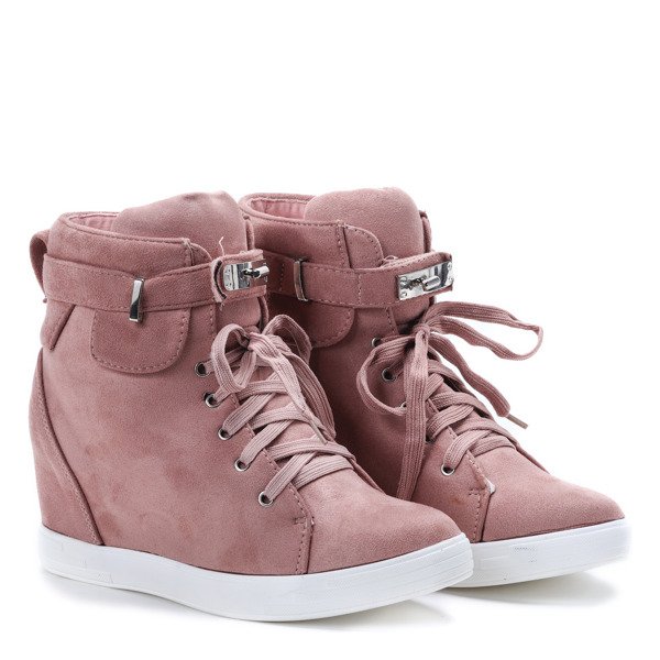 Różowe sneakersy na koturnie Jolie- Obuwie