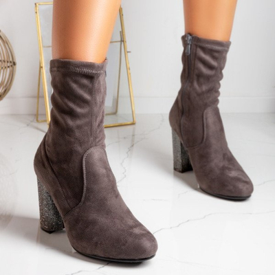 Szare botki na zdobionym słupku Crystalline - Obuwie