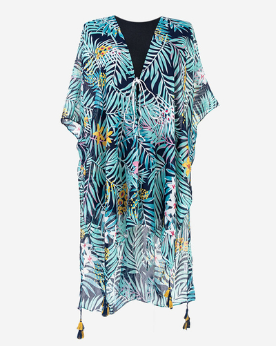 Námornícko-zelené dámske pareo s listami - Oblečenie