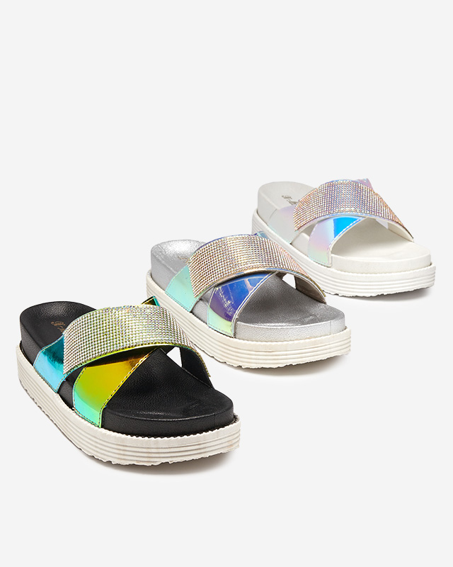 Dámske strieborné holografické papuče s flitrami Keliso - Obuv