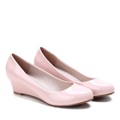 Różowe czółenka na koturnie Rhea- Obuwie