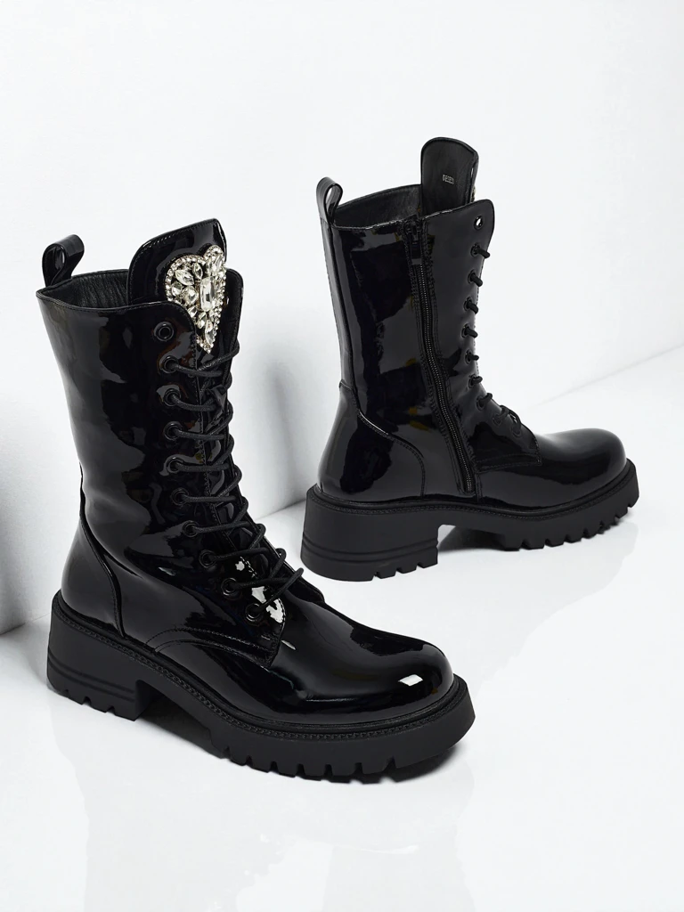 Ženski Gležnarji Luna Črni Lakasti Stilski za Jesen