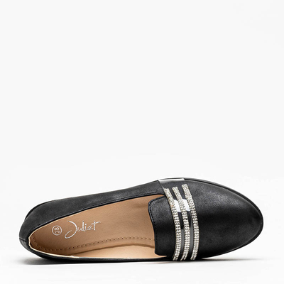 Čierne dámske mokasíny s kubickými zirkónmi Kremssa - Obuv