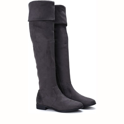 Szare kozaki z wywijaną cholewką Jasmine - Obuwie