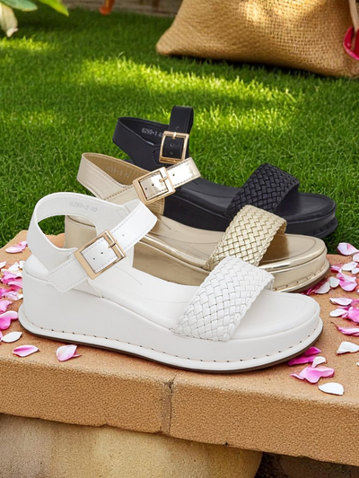 Royalfashion Dámske sandále na klinovom opätku s prepletaným remienkom Fiolle