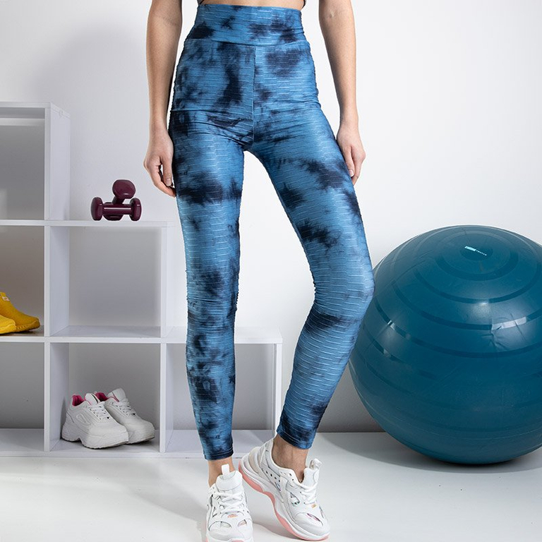 Modré dámske legíny s ozdobnými škvrnami - Oblečenie