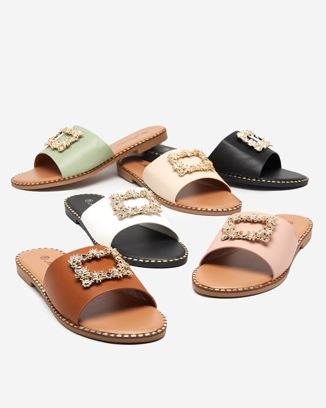 Svetlohnedé dámske elegantné papuče so zlatým zdobením Meriso - Obuv