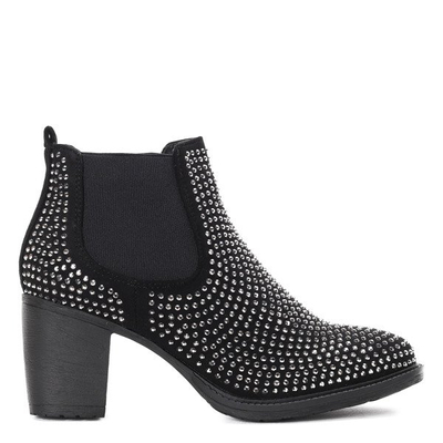Czarne botki na słupku z cyrkoniami Celine - Obuwie
