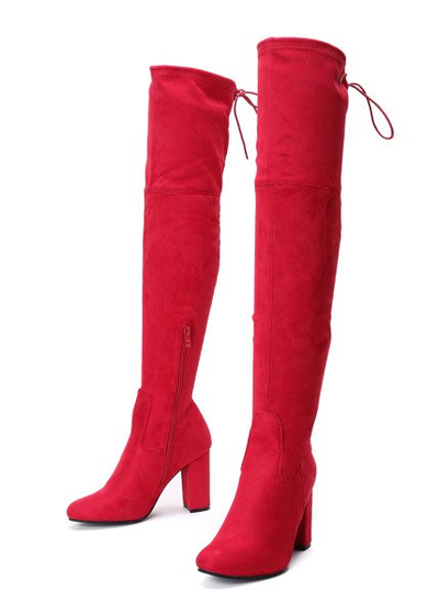 Czerwone kozaki na słupku Chelsea - Obuwie