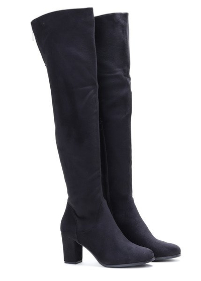 Czarne, długie kozaki na słupku Kenza - Obuwie