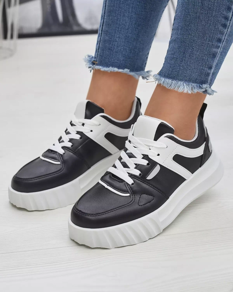 Dámska čierna športová obuv z ekokože s bielymi vložkami Netiris - Obuv