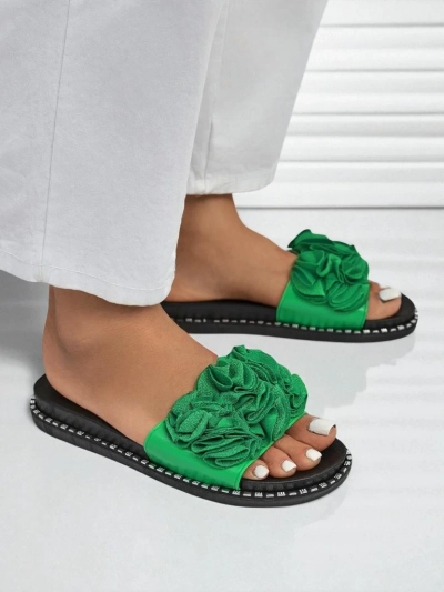 Royalfashion Dámske papuče s plochou podrážkou Flora Verde
