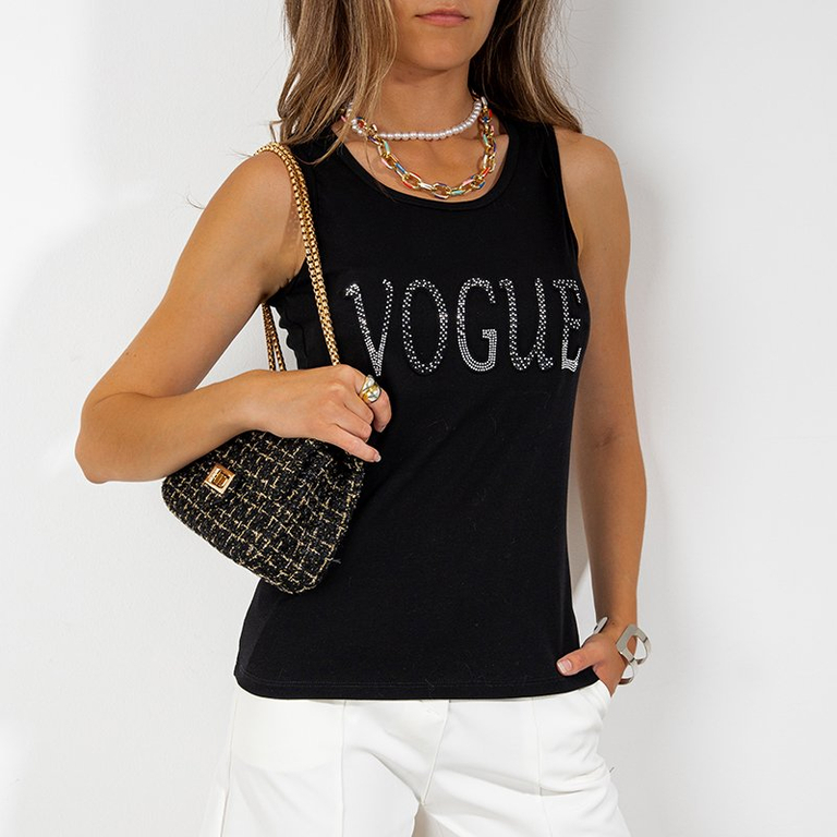 Čierne dámske tielko s nápisom zirkón - Oblečenie