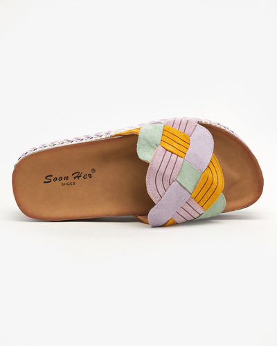 Fialové dámske papuče na hrubej podrážke Cekolina - Obuv