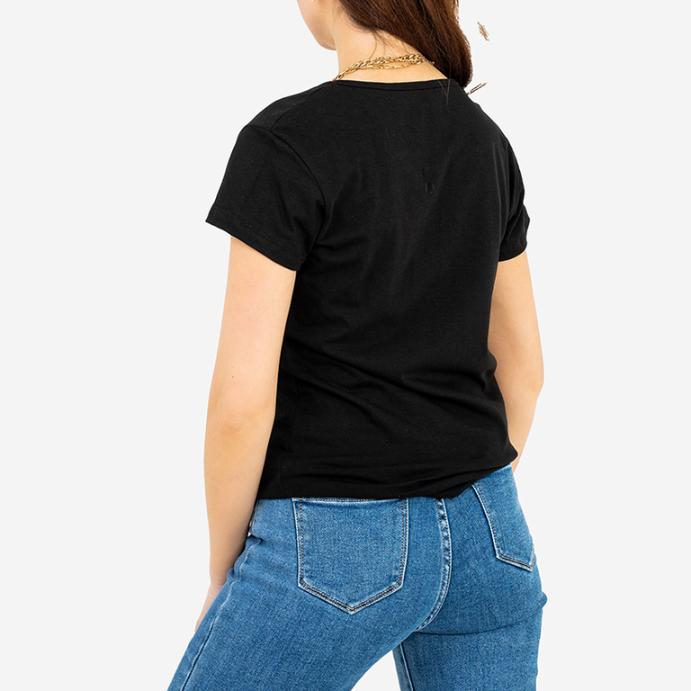 Čierne dámske tričko s potlačou mačiek a nápismi - Oblečenie