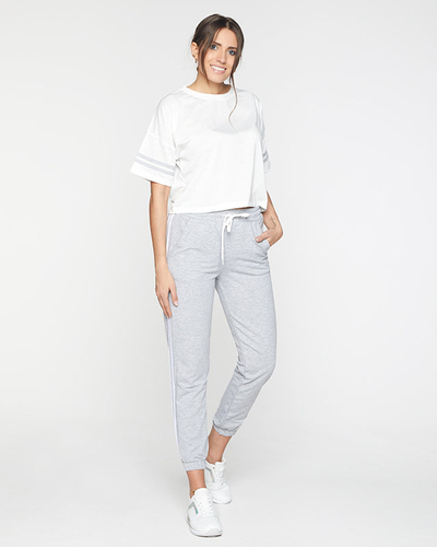 Sivá a biela dámska športová tepláková súprava s pruhmi - Oblečenie