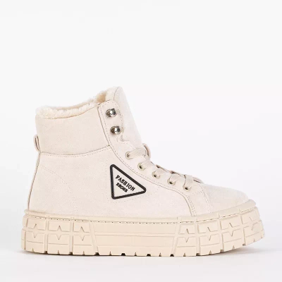 OUTLET Béžové dámske čižmy na šnurovanie na platforme Tessi - Obuv