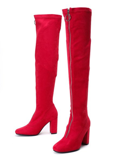 Czerwone kozaki na wysokim słupku Layla - Obuwie