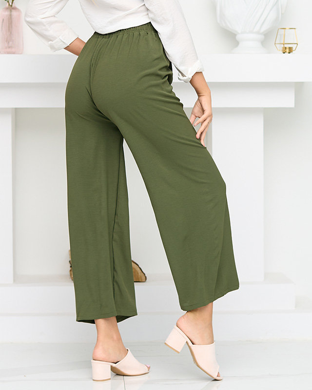 Dámske zelené široké palazzo nohavice. Oblečenie