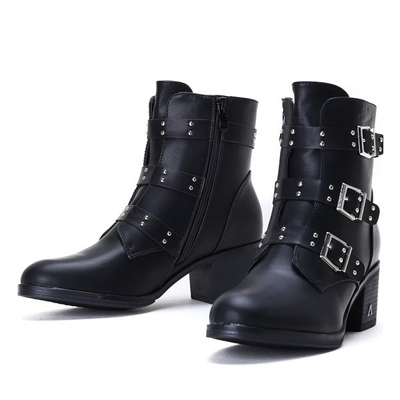 Czarne botki na niskim słupku Aline - Obuwie