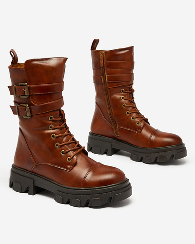 Royalfashion Dámske bagger čižmy z ekokože v hnedej farbe Faserti