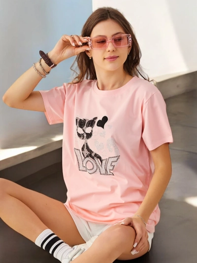 Royalfashion Dámske Bavlnené T-Shirt Mačka Láska