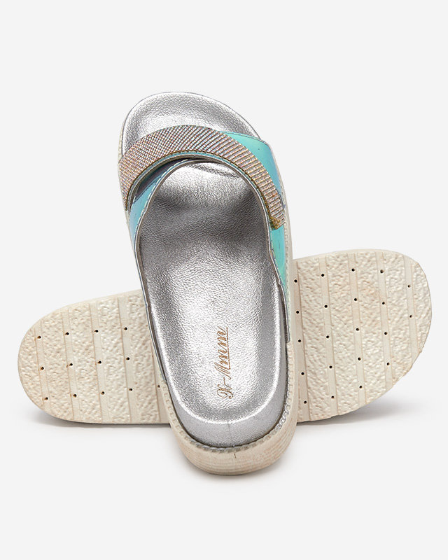 Dámske strieborné holografické papuče s flitrami Keliso - Obuv