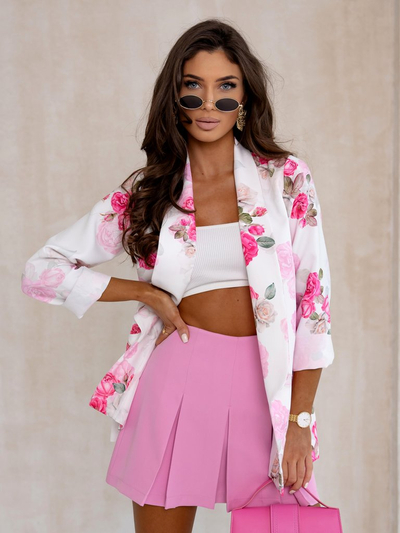 Royalfashion Dámsky blazer bez zapínania s ružovými kvetmi