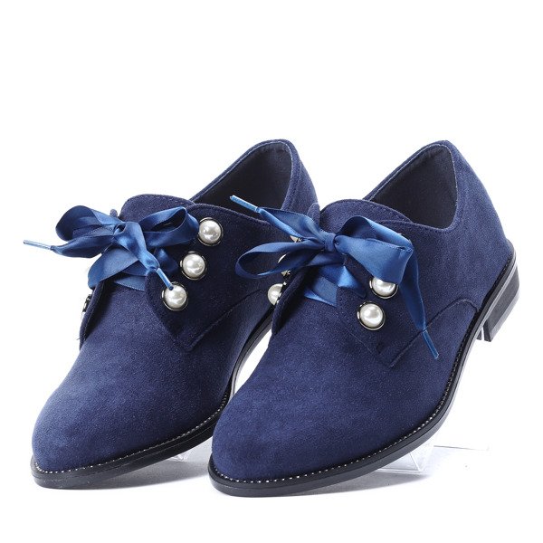 Granatowe półbuty z perełkami Lea - Obuwie