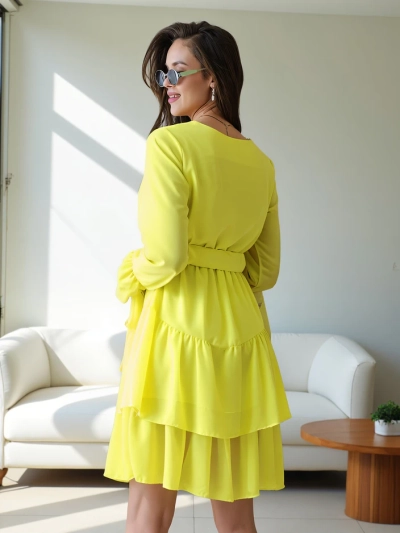 Royalfashion Dámske mini šaty s volánmi a zavinovacím výstrihom