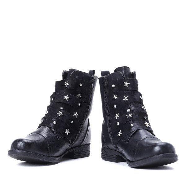 Czarne workery ze skóry eko Stars- Obuwie