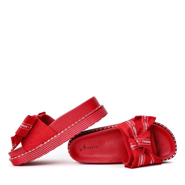 Červené žabky na silné platformě s ozdobným lukem Elemi - Obuv 1