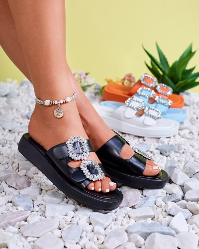 Dámske čierne papuče s kryštálmi Azazel - Obuv