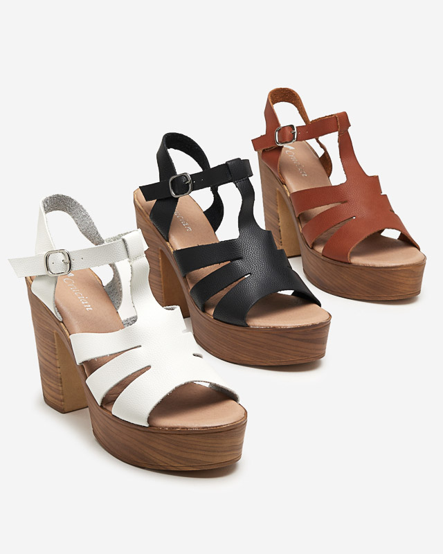 Dámske biele sandále na vysokom opätku Mianka - Obuv