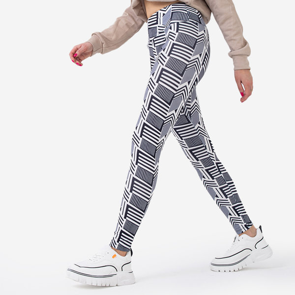 Vzorované dámske čierno-biele legíny s vysokým pásom - Oblečenie